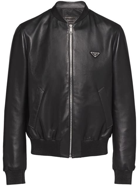 varsity jacket prada|Black Leather Bomber Jacket With Patch .